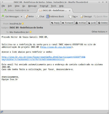 E-mail contendo link para a definição de senha no portal de administração